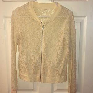 Cream long sleeve laced zip up jacket